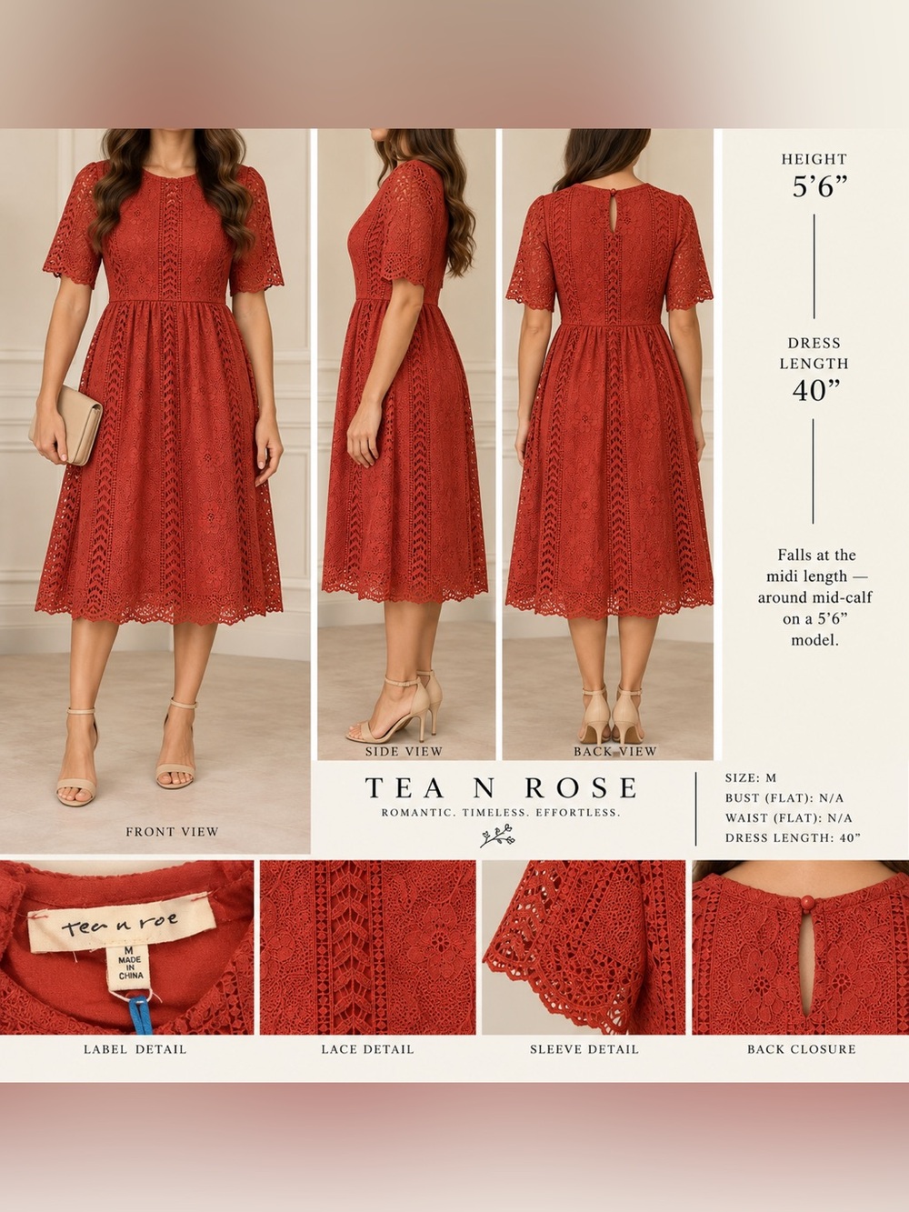 Fall burnt orange Lace Midi Dress